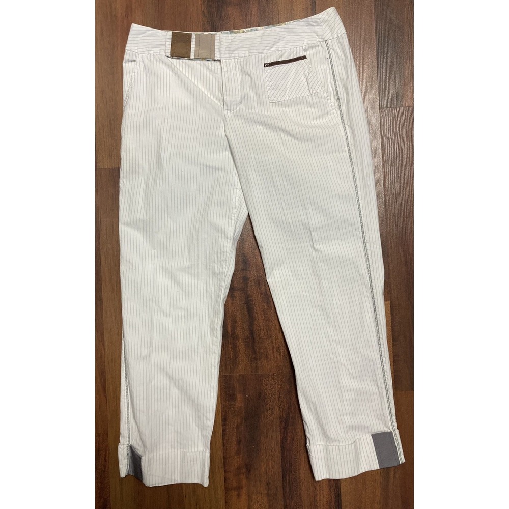 Anthropologie Burning Torch Pants Size 2 White Pin Striped Caprice Wide Leg Crop